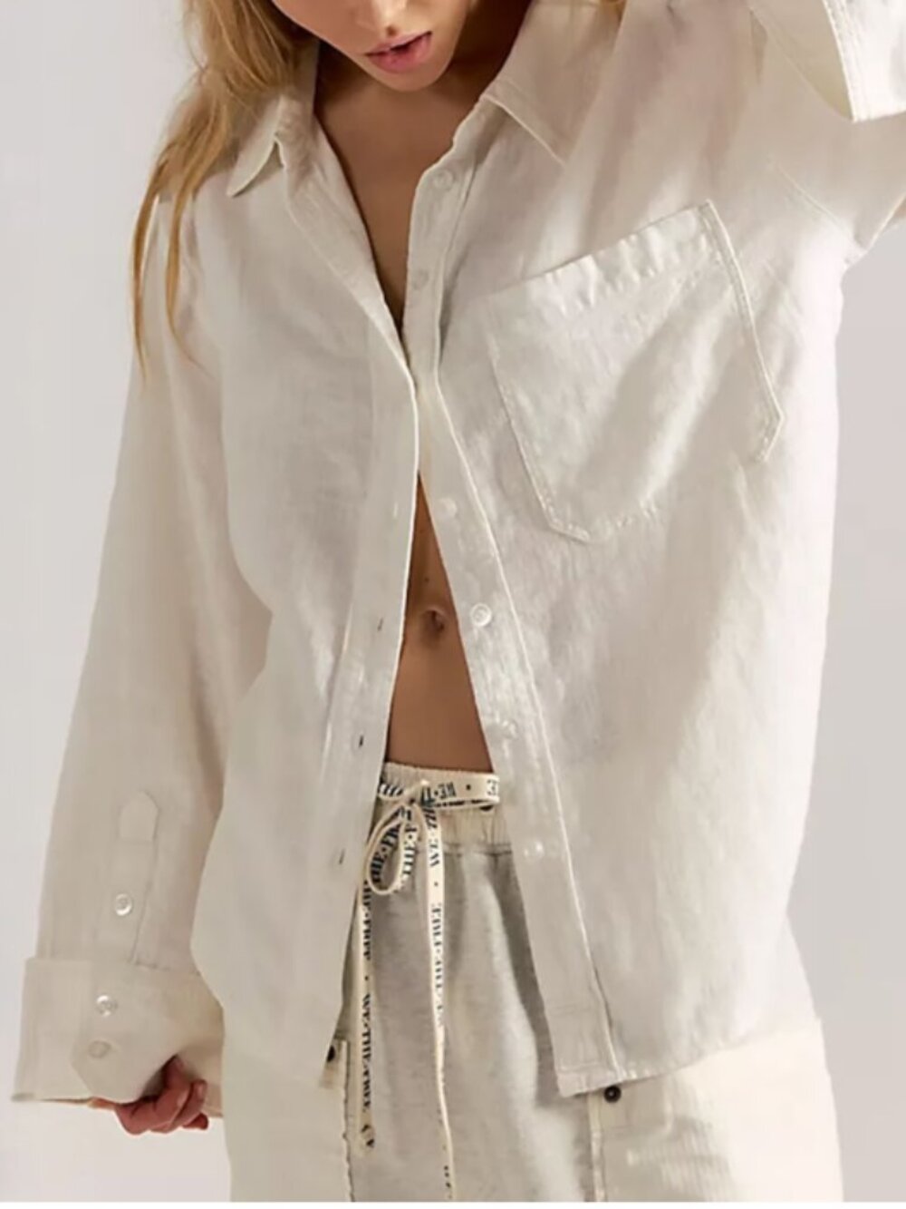 We The Free Laurel Linen Button Up Shirt – Ivory XL – Soft Lightweight Oversize